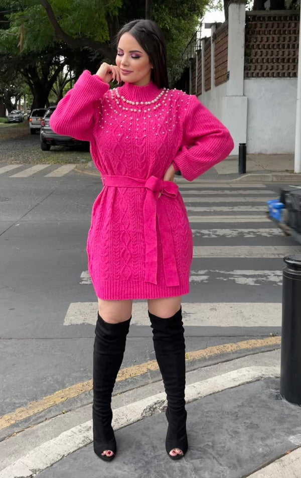 Vestido Corto Tejido Rosa