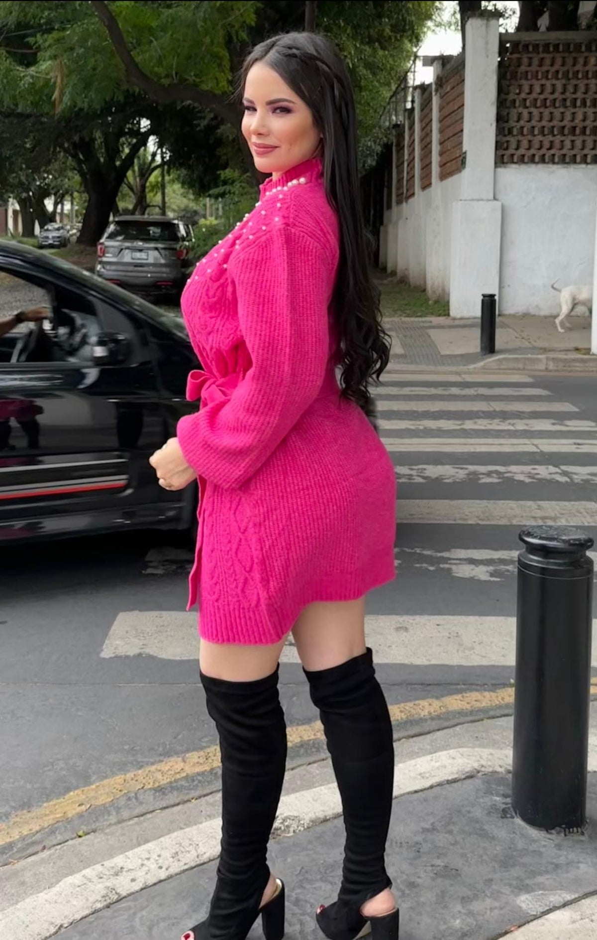 Vestido Corto Tejido Rosa