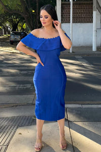Vestido Azul al Hombro