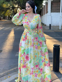Vestido Flores Manga Larga