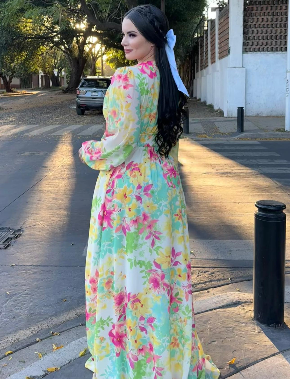 Vestido Flores Manga Larga