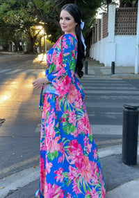 Vestido Flores Azul