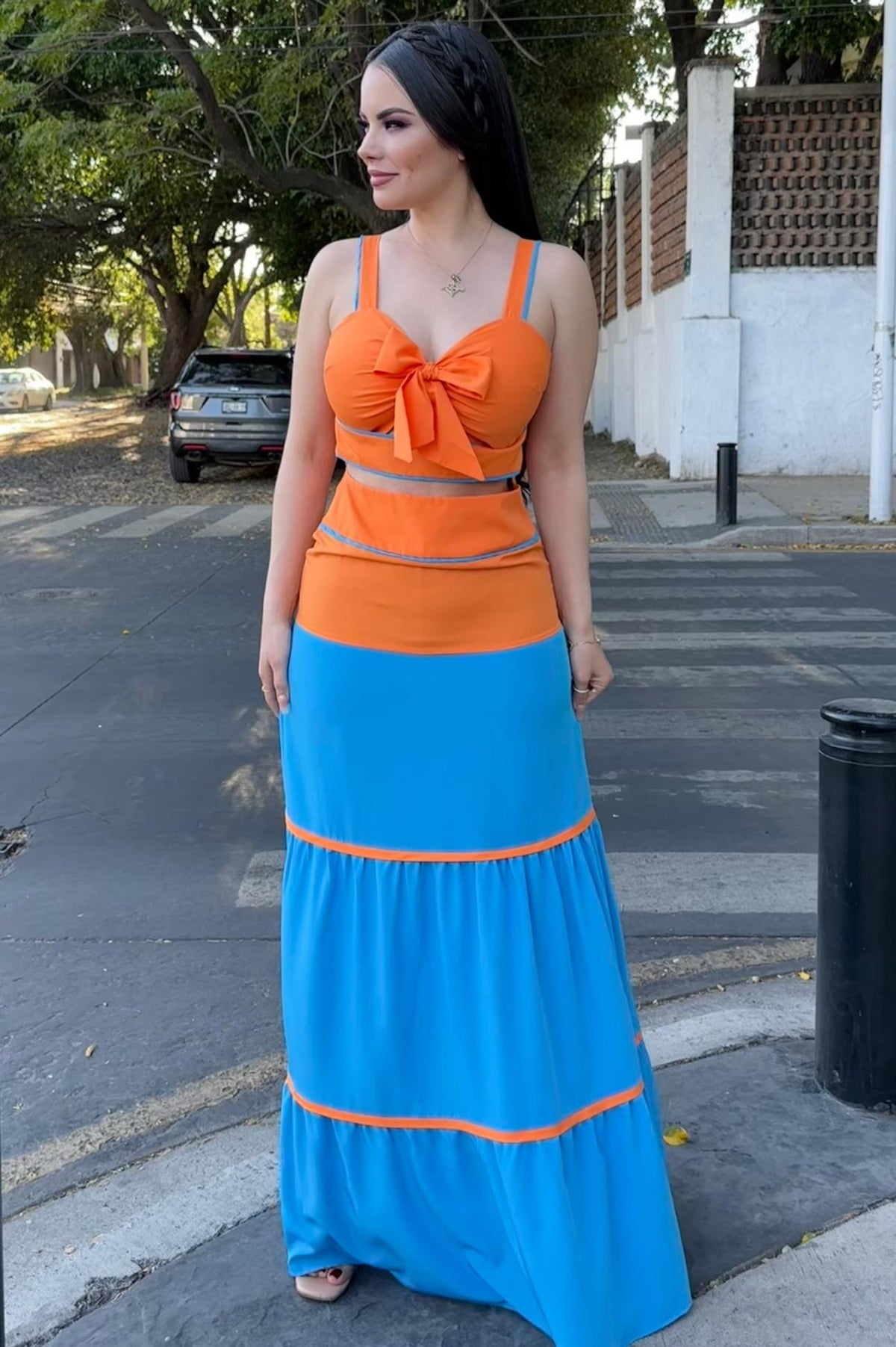 Vestido Naranja/Azul