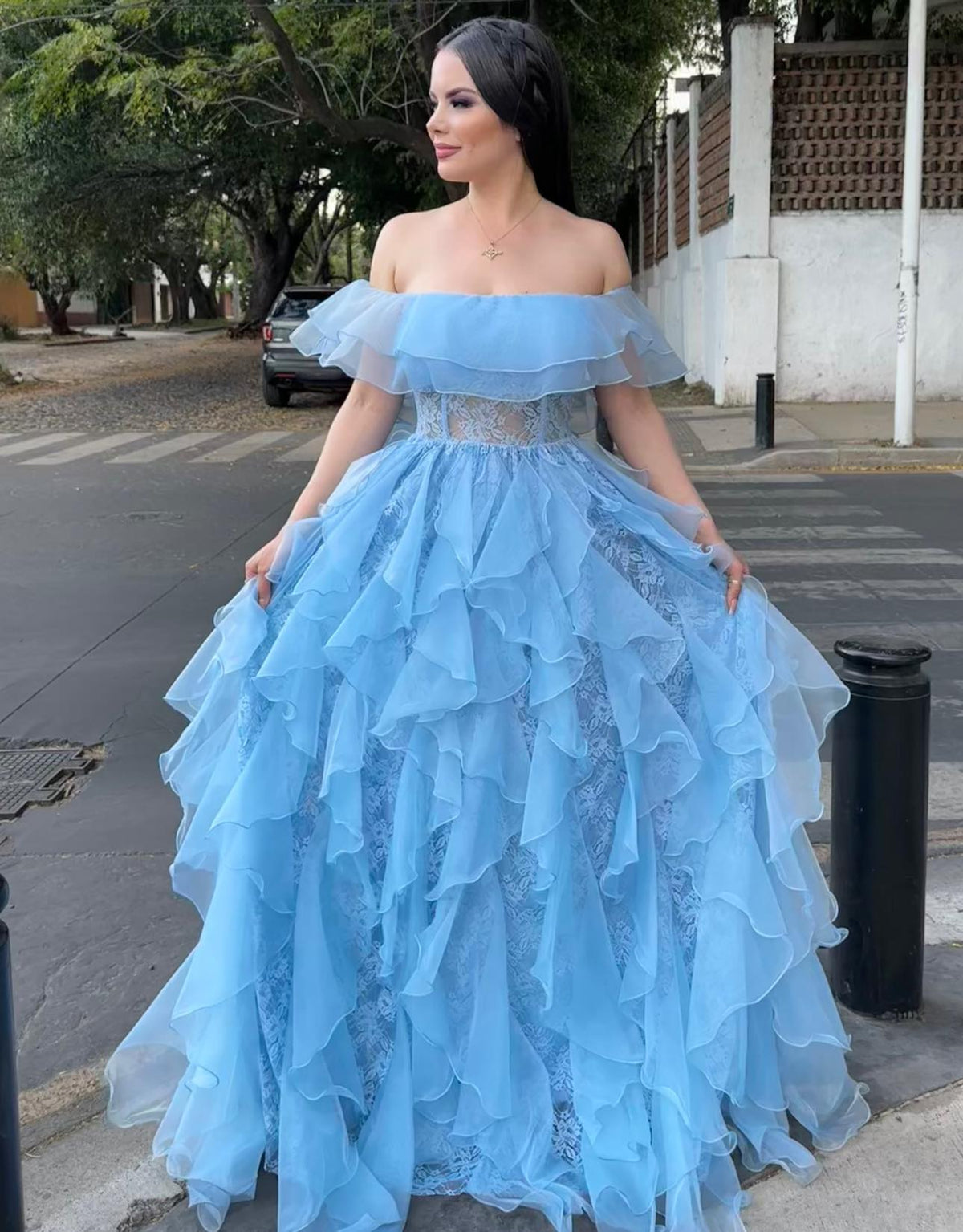 Vestido Tul Azul Cielo