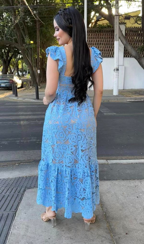 Vestido Flores Azul Cielo