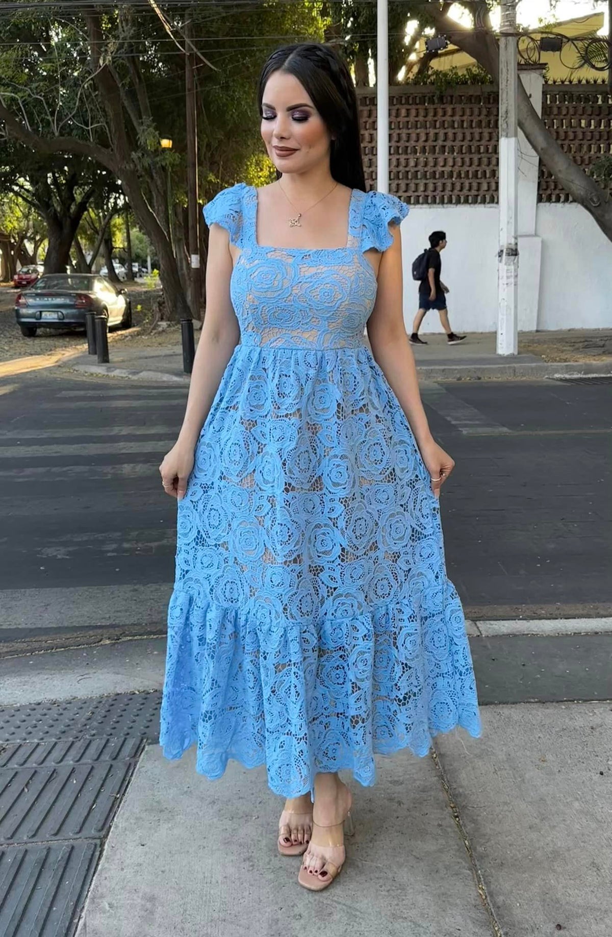 Vestido Flores Azul Cielo