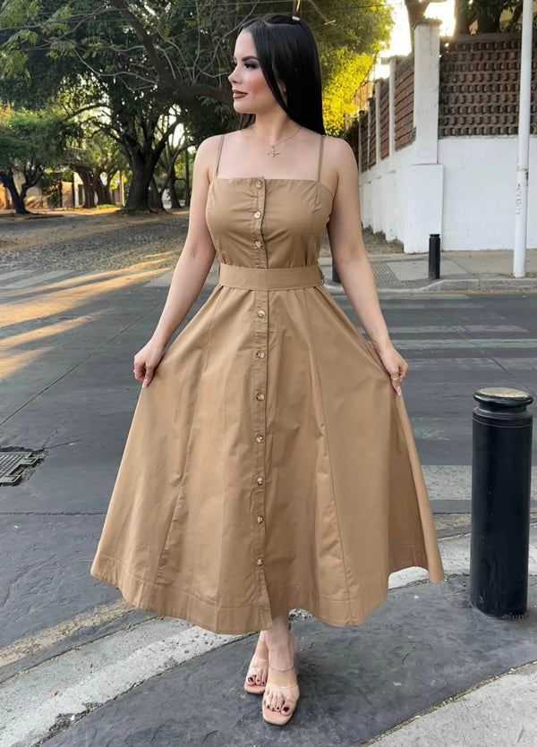 Vestido con Botones Beige