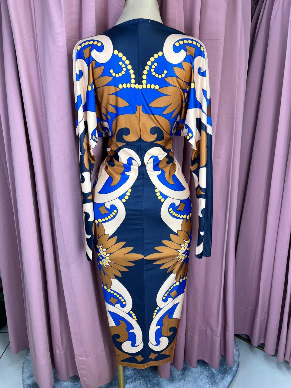 Vestido Azul/Cafe Fruncido