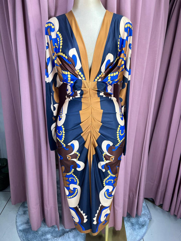Vestido Azul/Cafe Fruncido