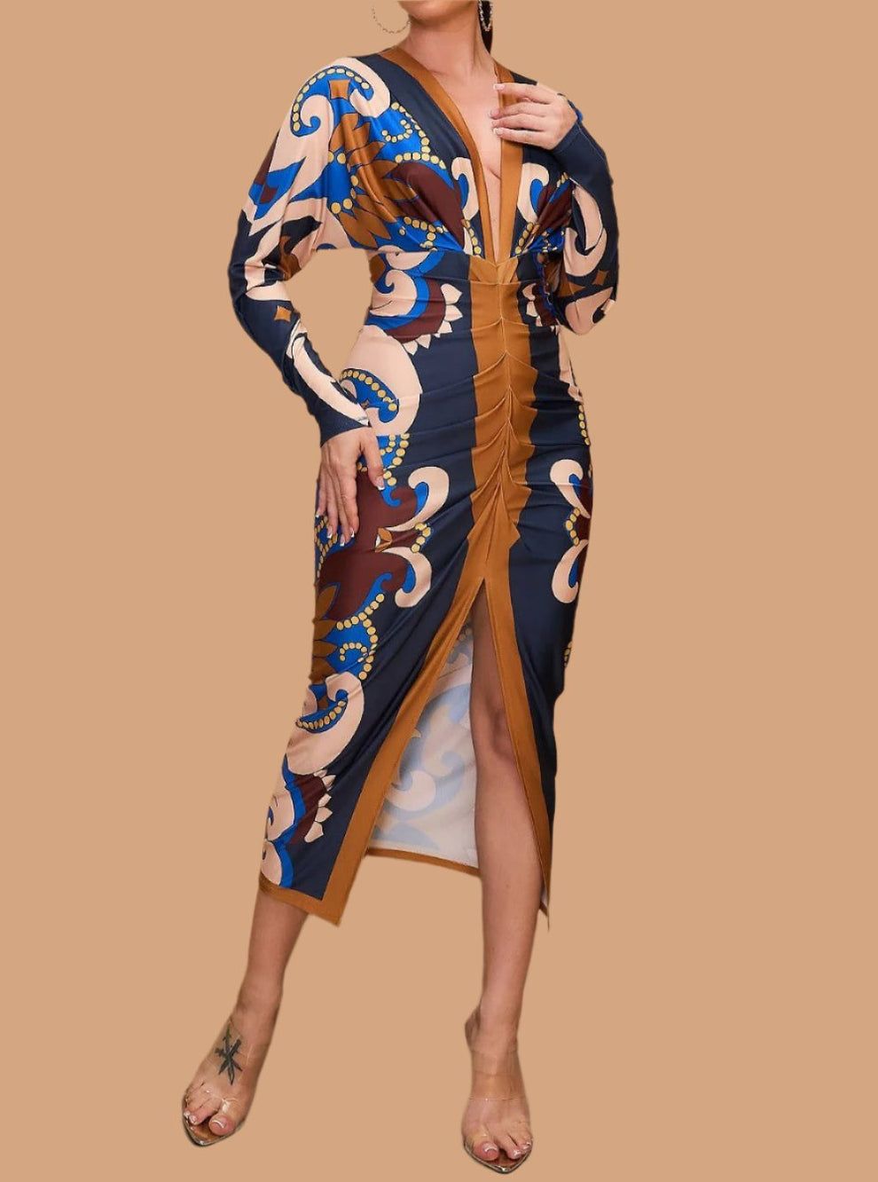 Vestido Azul/Cafe Fruncido