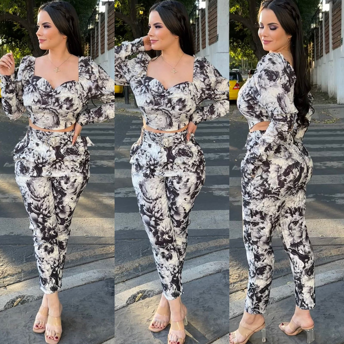 Set Blanco Flor Negra