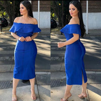 Vestido Azul al Hombro