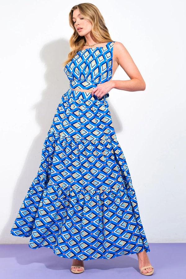 Set Falda Rombos Azul