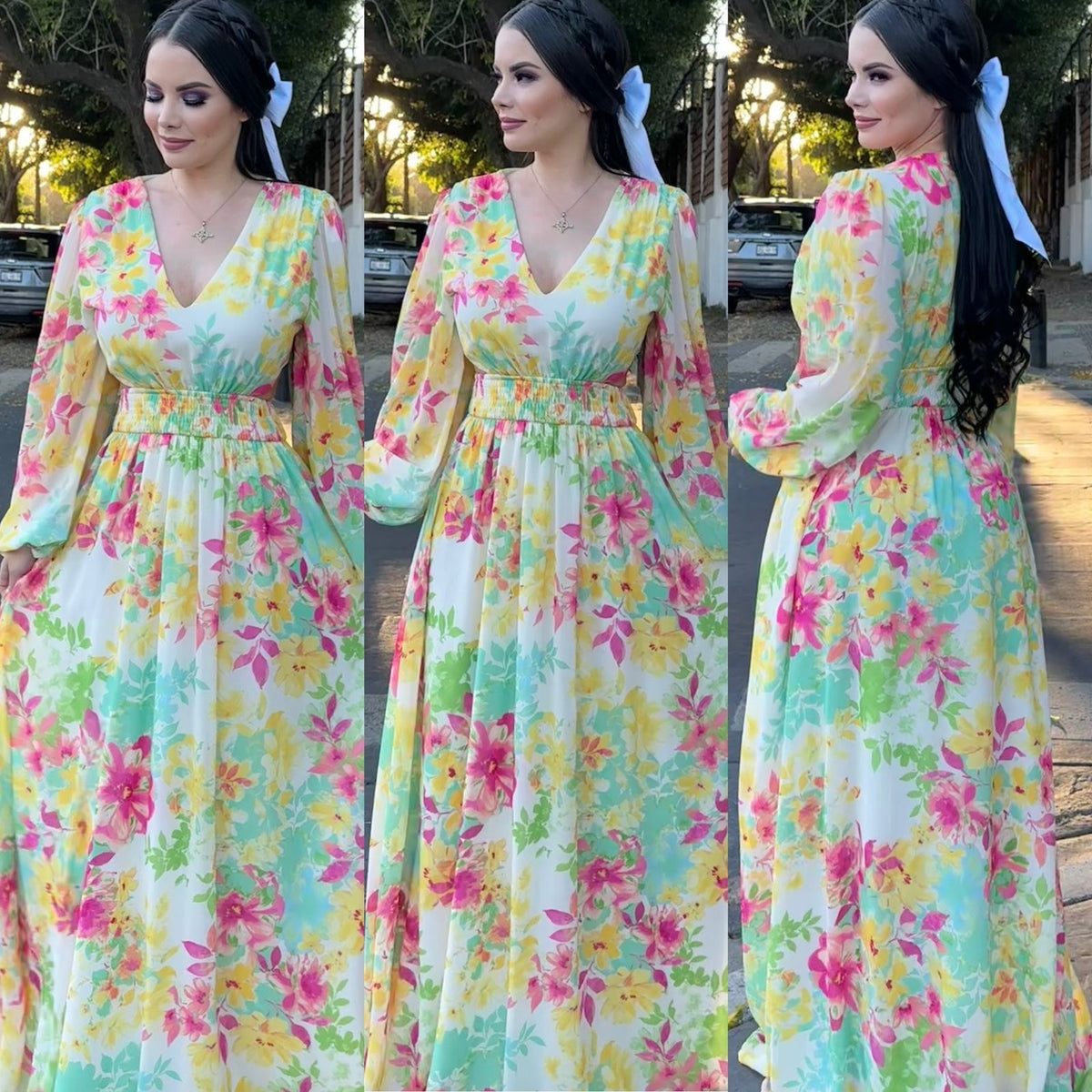 Vestido Flores Manga Larga